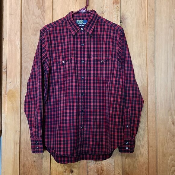 Polo Ralph Lauren Classic Western Plaid Pearl Snap Shirt, Medium, Red & Black - Picture 1 of 10